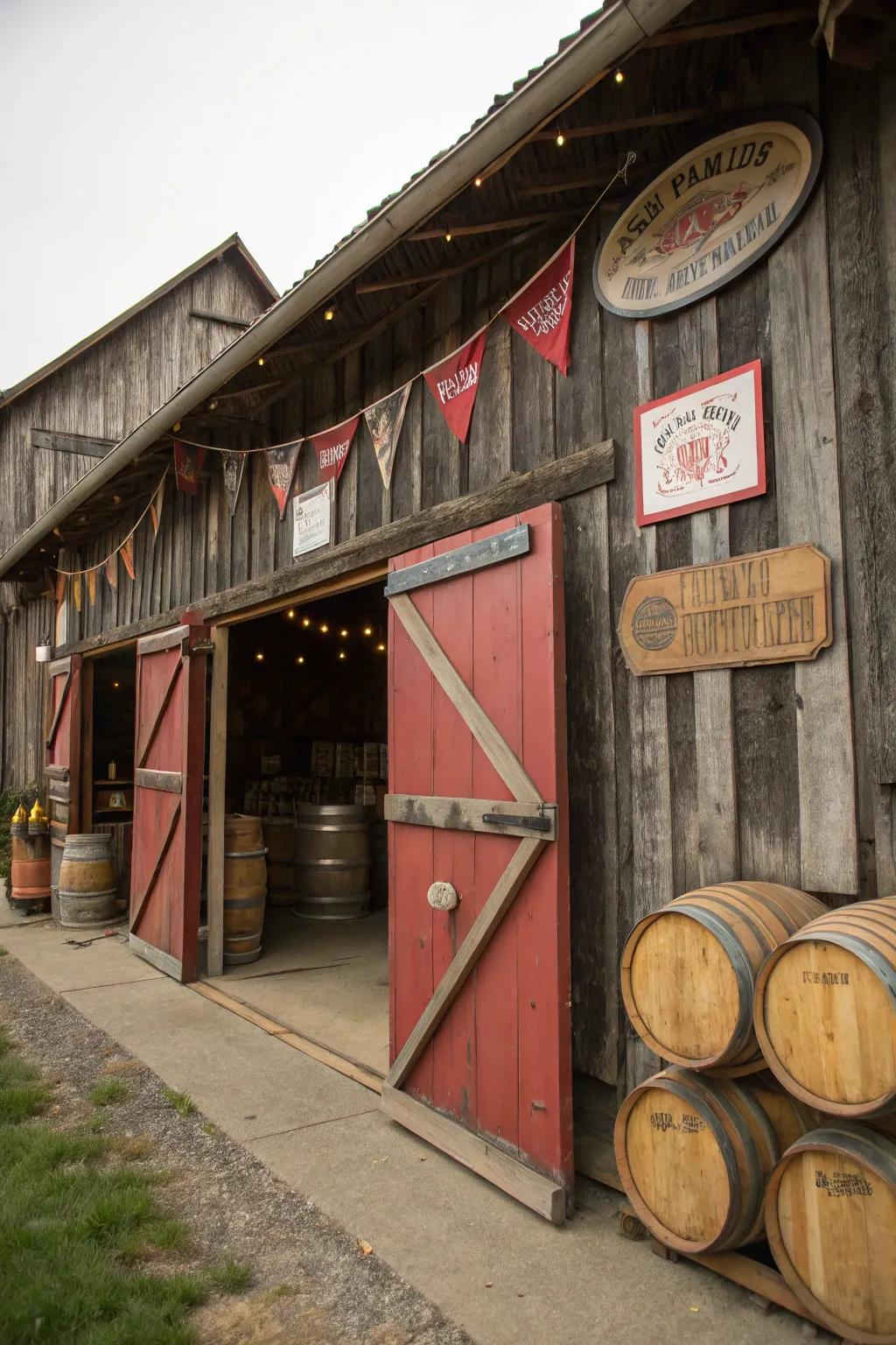 Rustic decor enhances the barn's nostalgic charm.