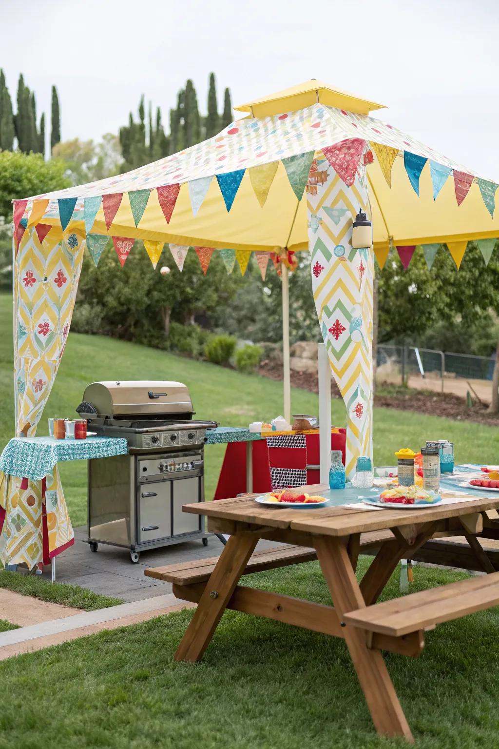 Add flair with a chic canopy tent.