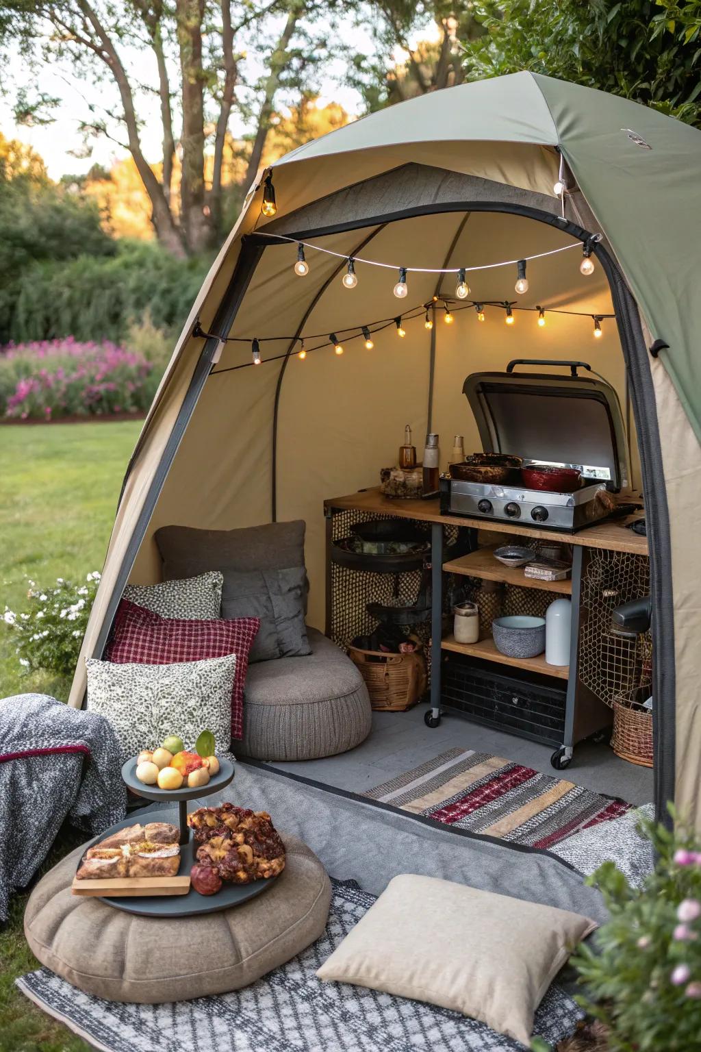 Enjoy BBQ anywhere with a versatile pop-up tent.