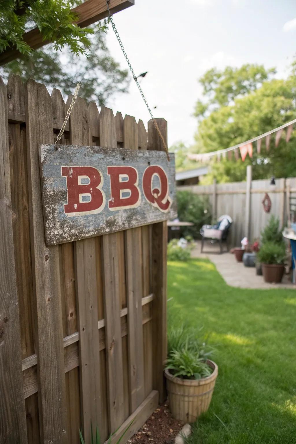 Capture the charm of yesteryear with a vintage BBQ sign.