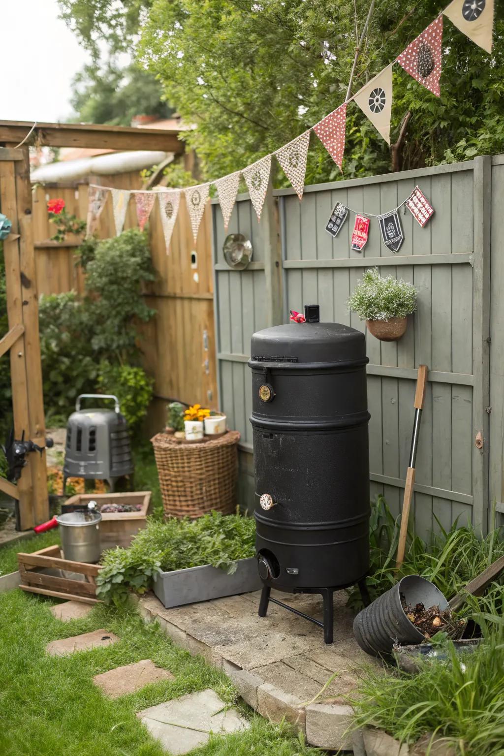 DIY drum smoker adding personal flair to the backyard.