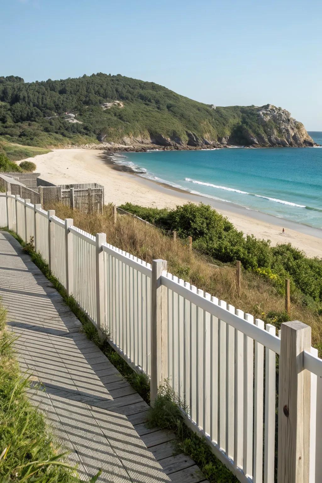 Horizontal planks bring a modern touch to classic beach fencing.
