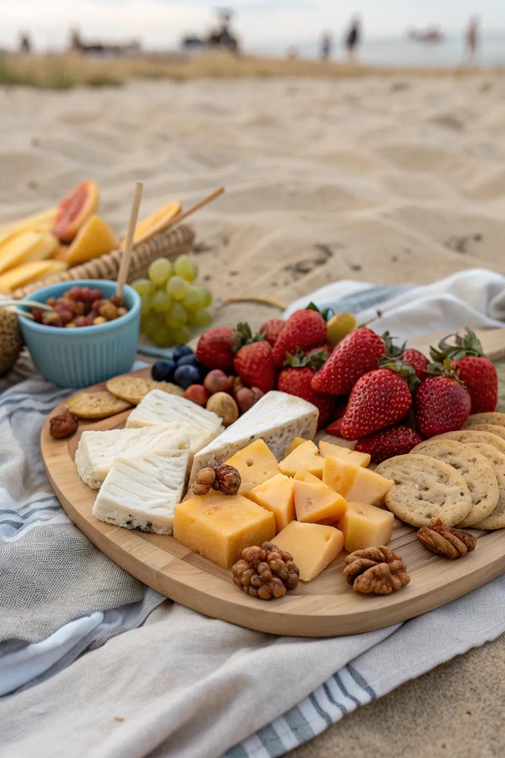 A vibrant snack platter perfect for sharing on the beach.