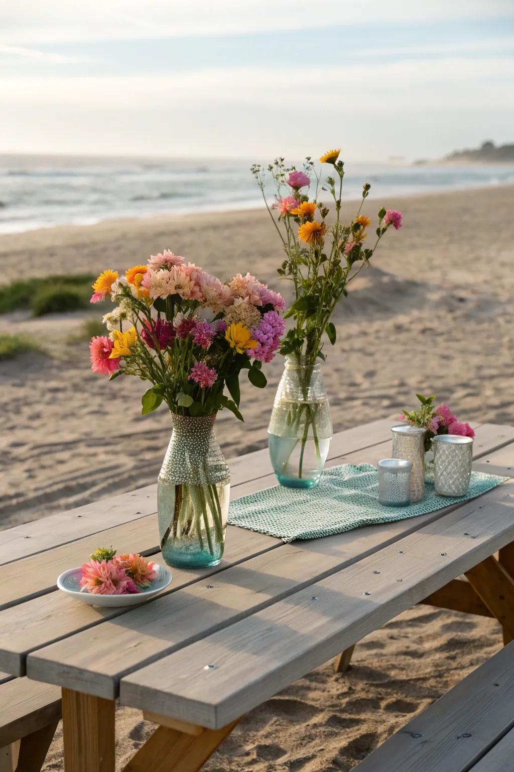 Floral arrangements add natural beauty and elegance to your picnic.
