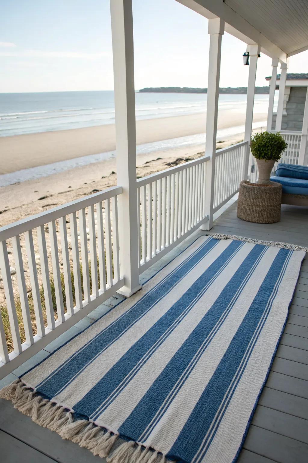 Striped rugs bring classic coastal patterns to your porch.