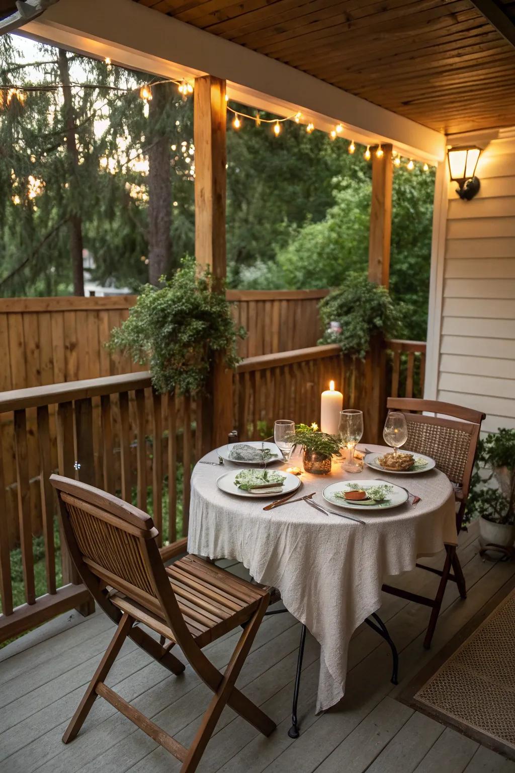 A charming spot for outdoor meals on the porch.