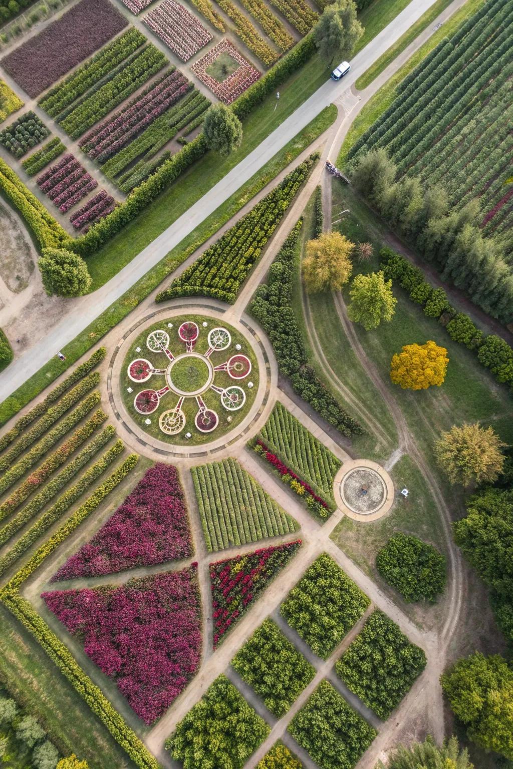 A creatively laid-out berry garden with a mix of formal and naturalistic designs.