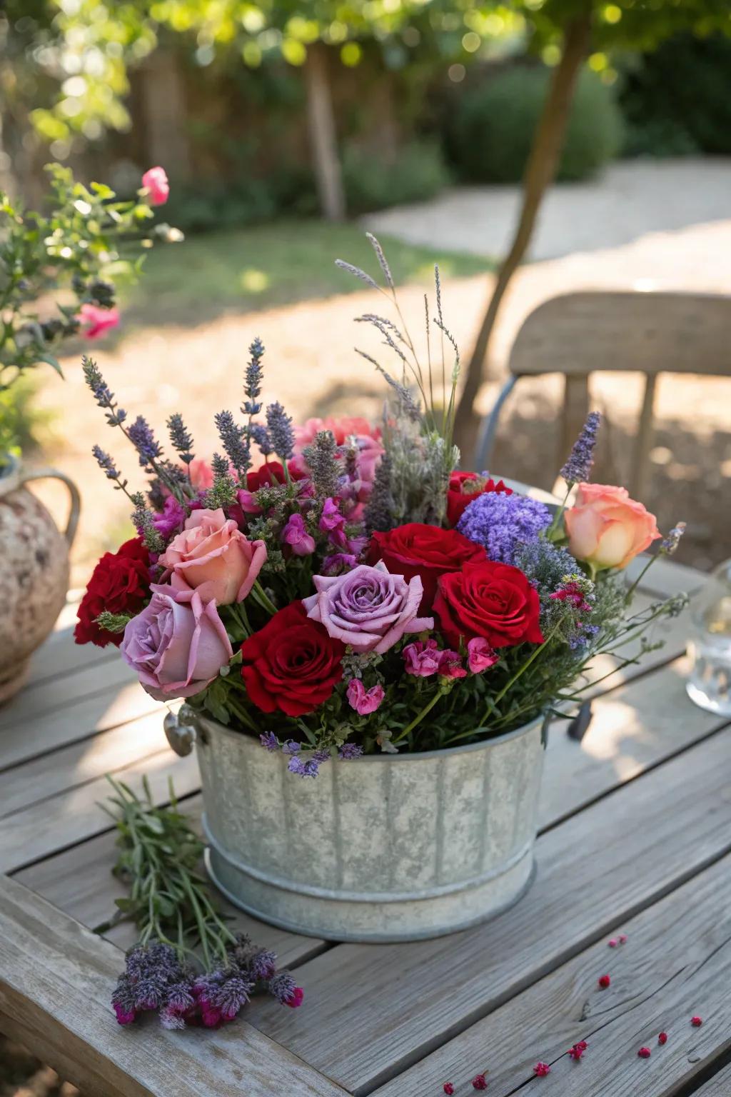 Roses and lavender creating a harmonious blend.