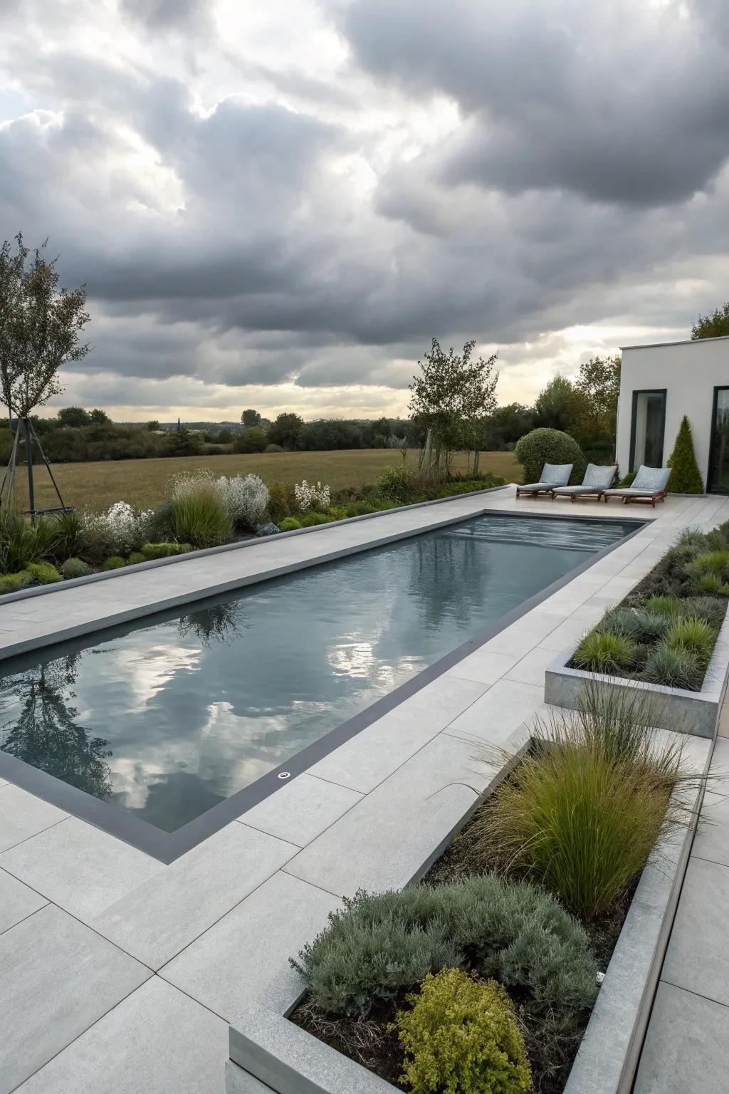 Silver grey pool offering a sleek, modern aesthetic.