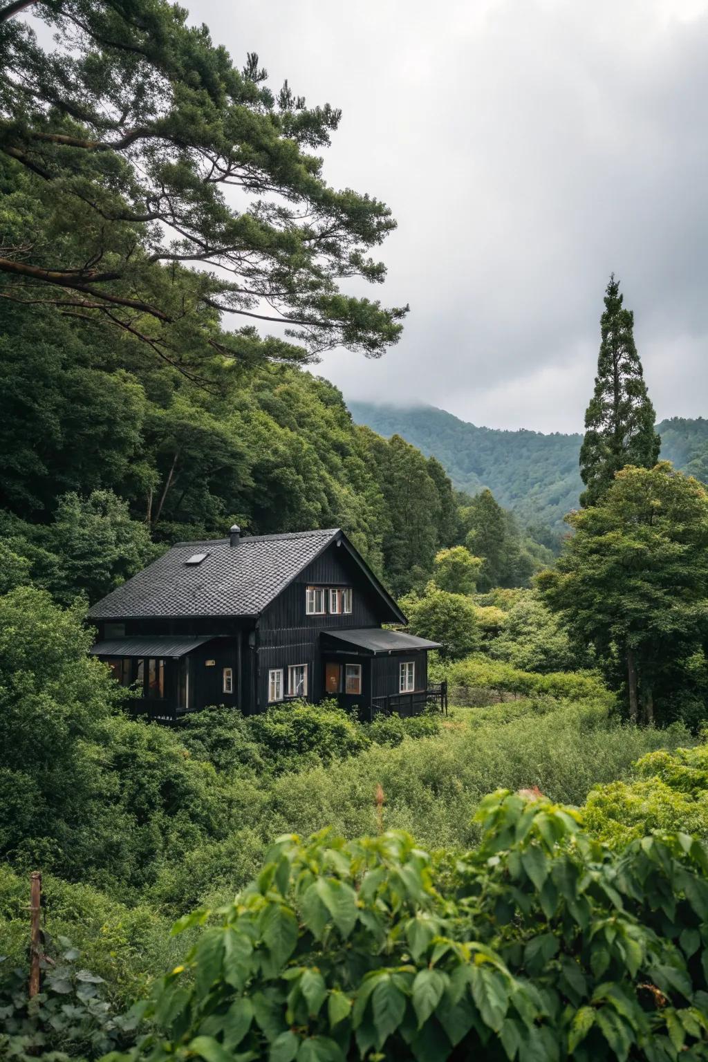 Harmonious blend with nature using black paint.
