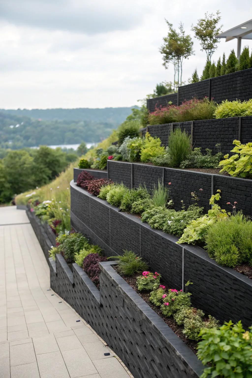 Multilevel terraces create depth and interest.