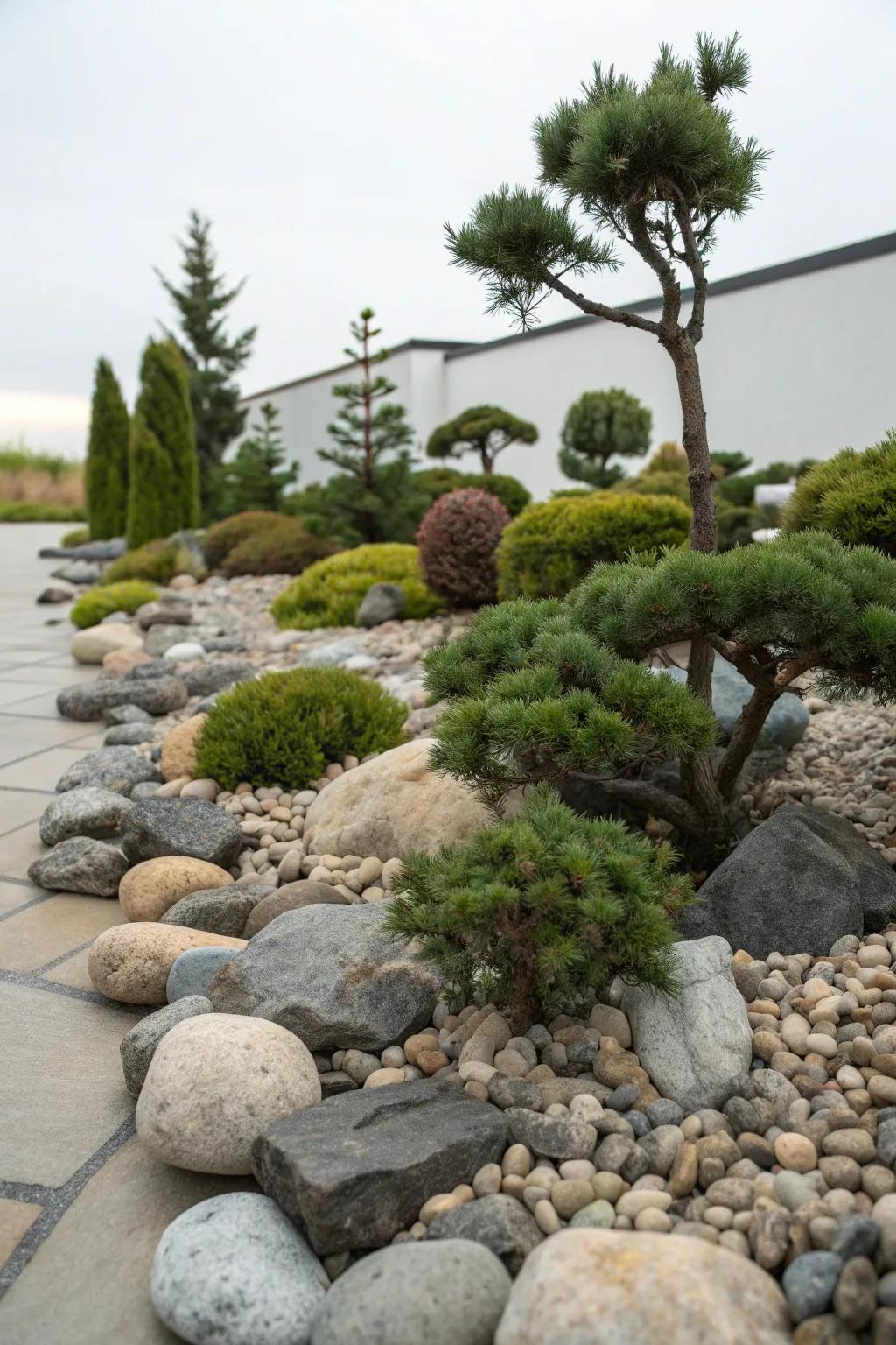 Add structure to your rock garden with Blue Point Junipers.
