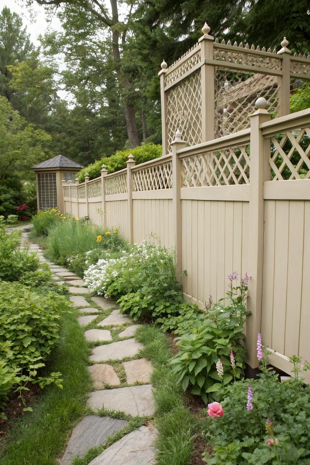 A lattice top adds elegance to a board fence.