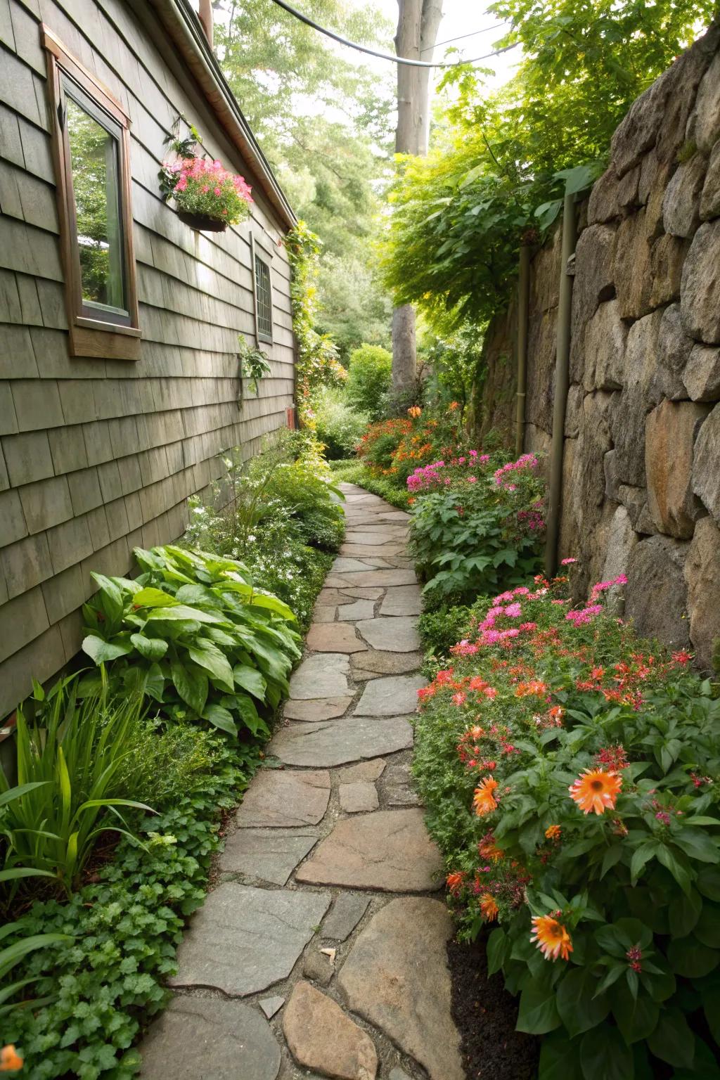 Seamless integration with a walkway enhances garden design.