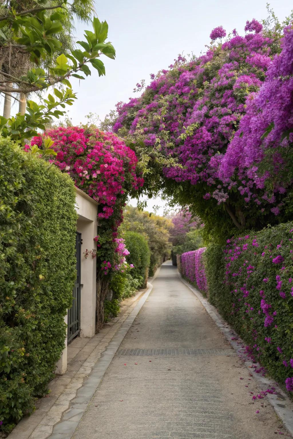 Bougainvilleas make for stunning natural hedges.