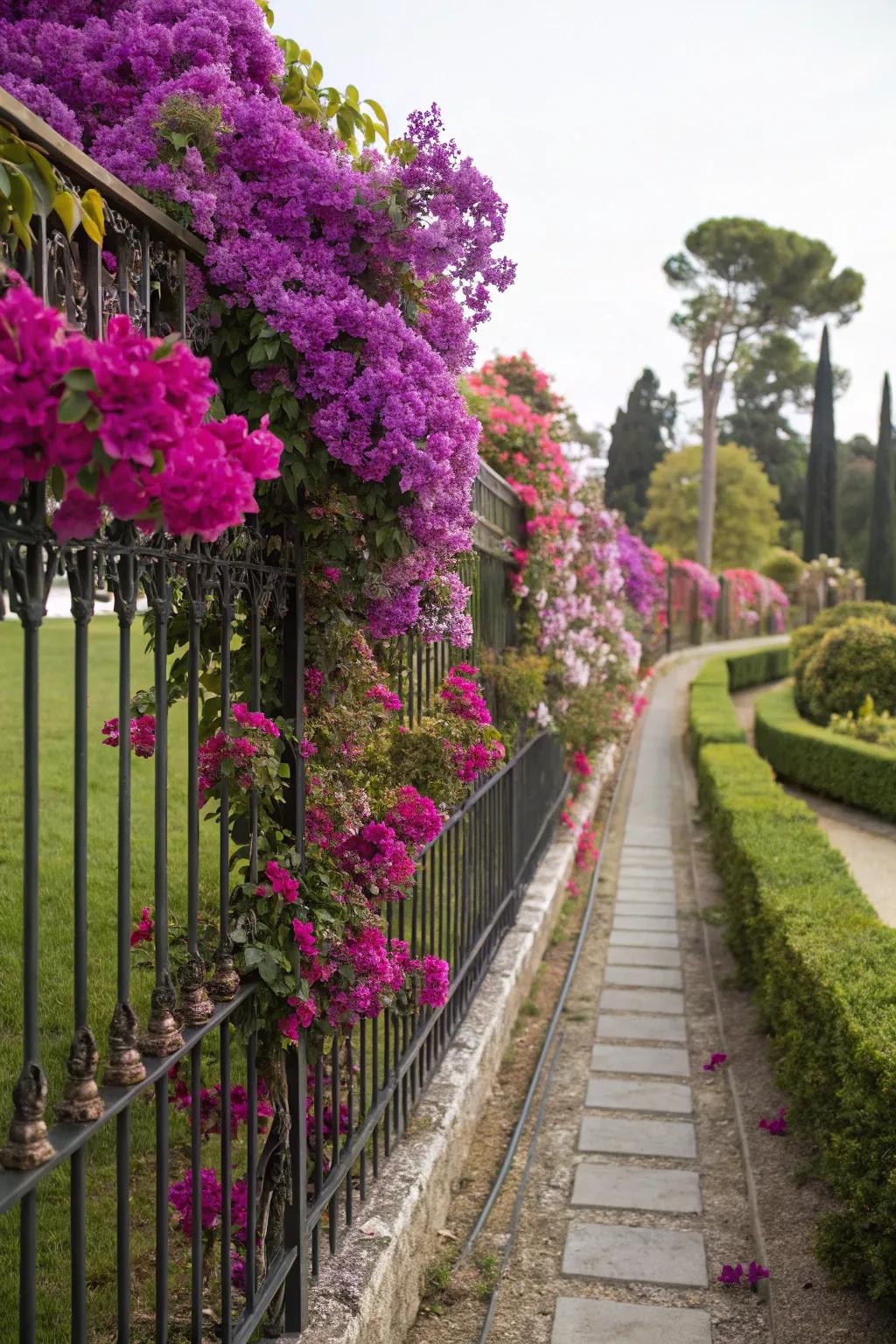 Bougainvillea fences offer beauty and privacy.