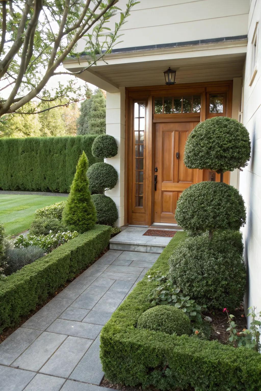 Welcome guests with boxwood accents at your entryway.