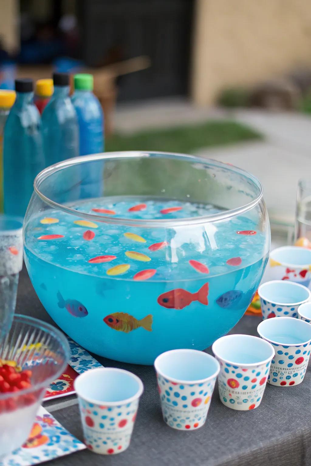 Refreshing Pond Punch with floating gummy fish.