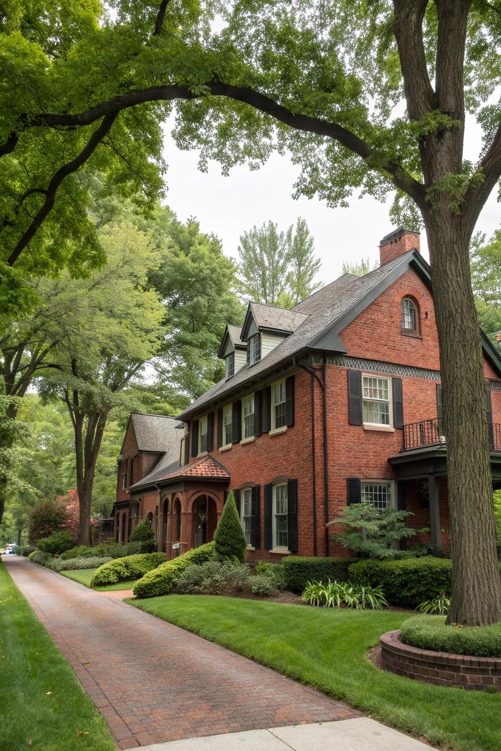Bold red brick with dark trim for a dramatic and sophisticated look.