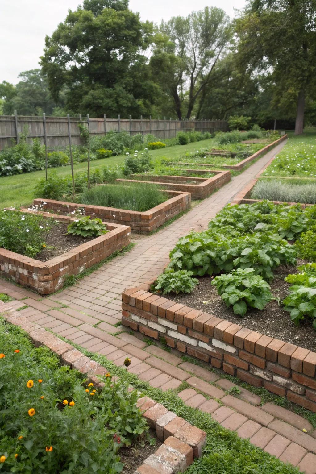 Neat brick borders provide a polished garden look.