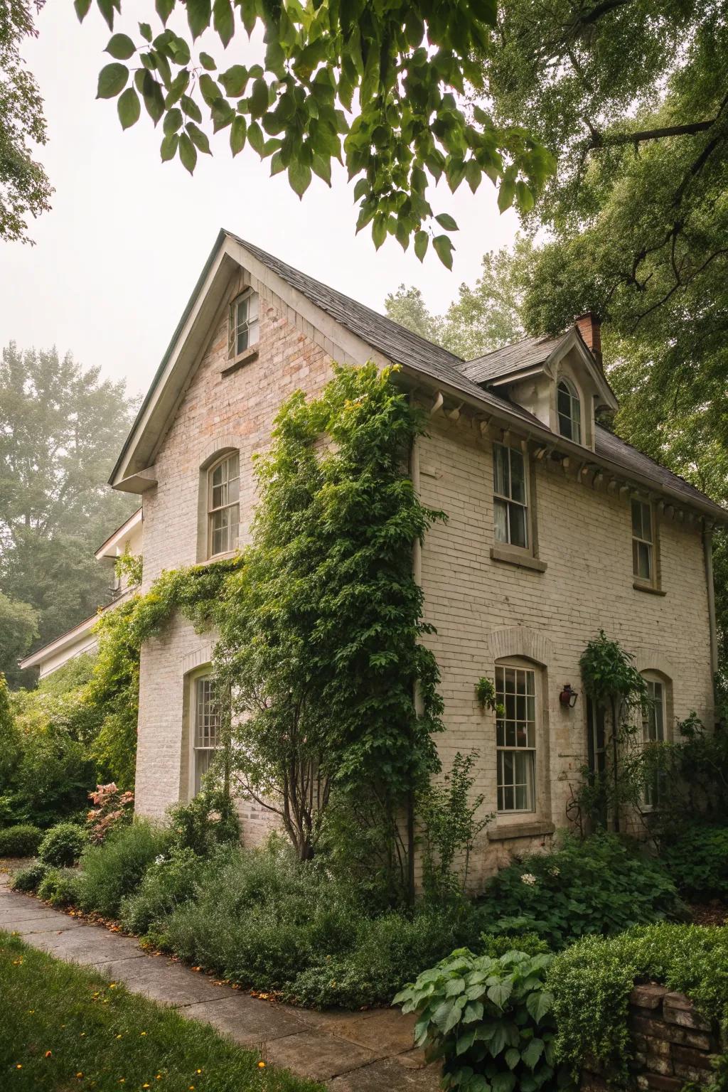 Limewashing softens brick tones while retaining its texture.