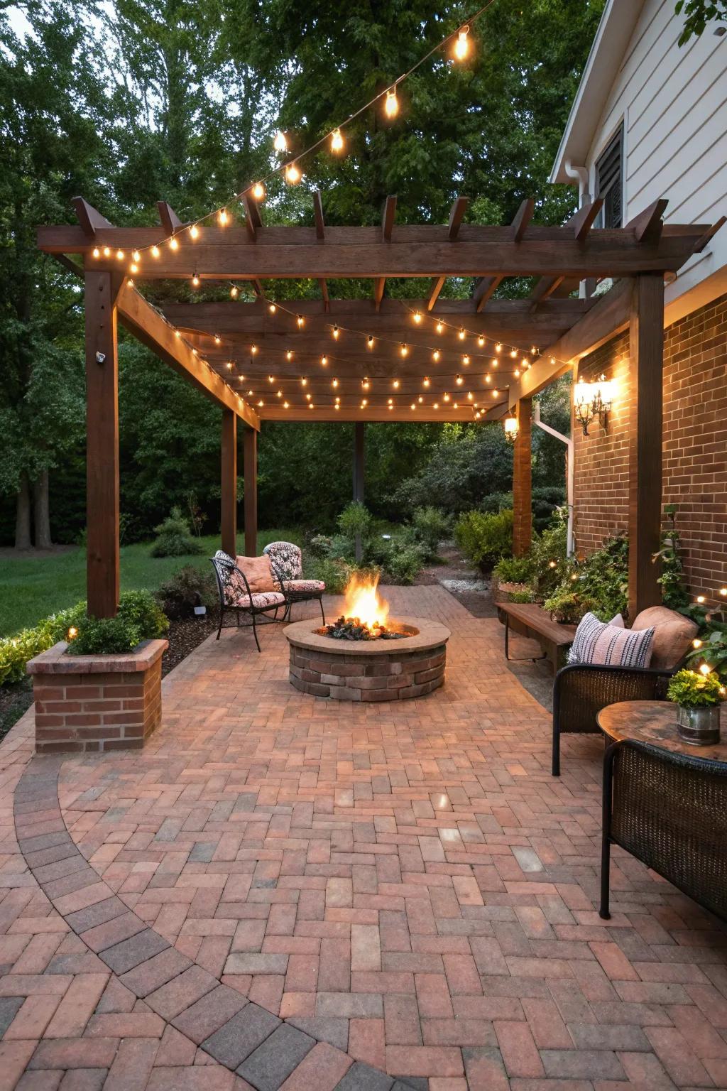 A pergola adds elegance and functionality to your fire pit area.