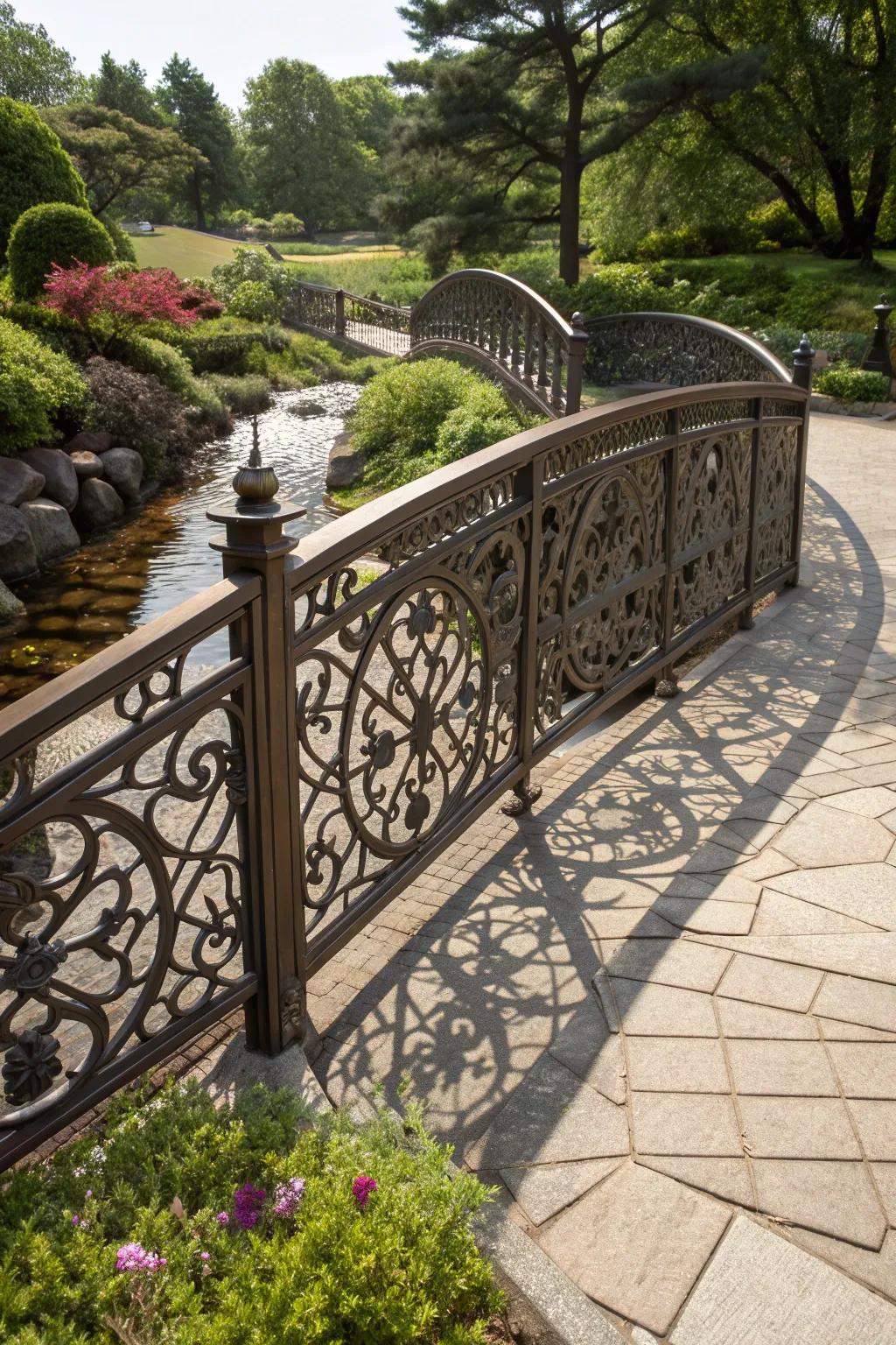 Artistic metal railings transform a bridge into a work of art.