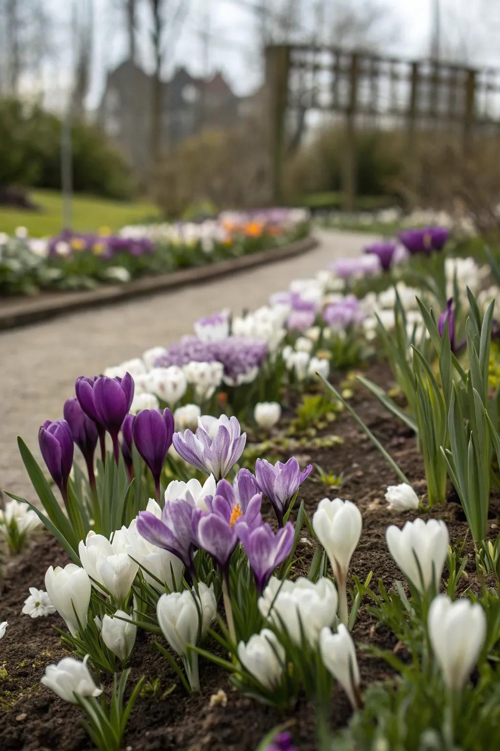 A cohesive color scheme brings harmony to a bulb garden.