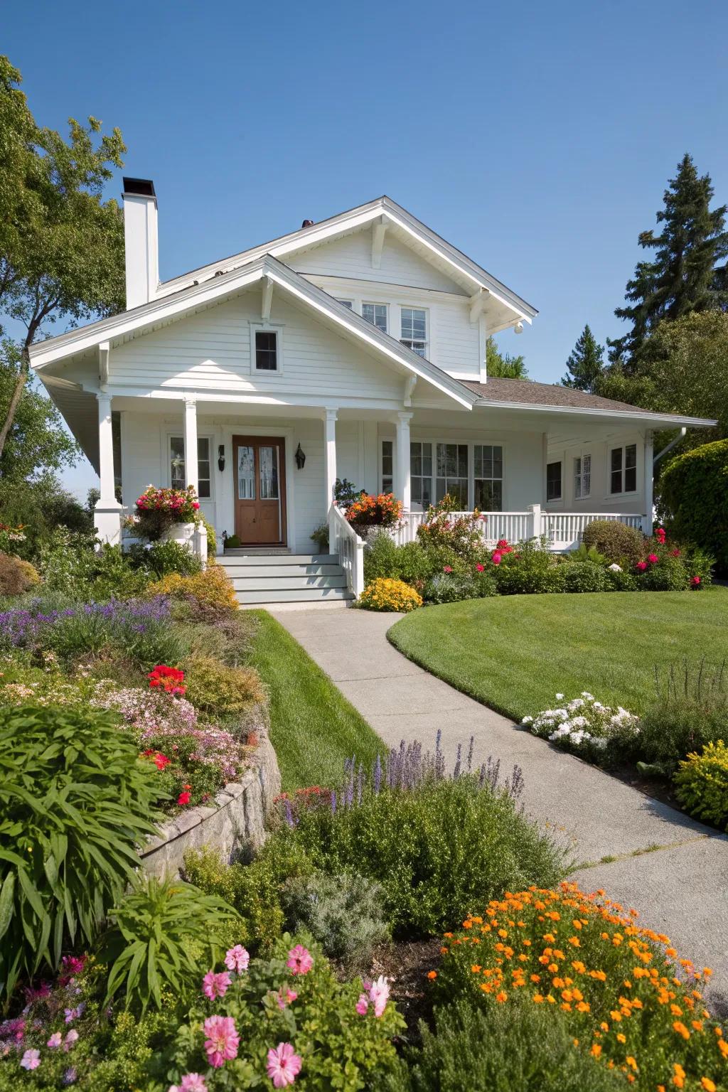 Classic white siding offers a timeless, clean aesthetic.