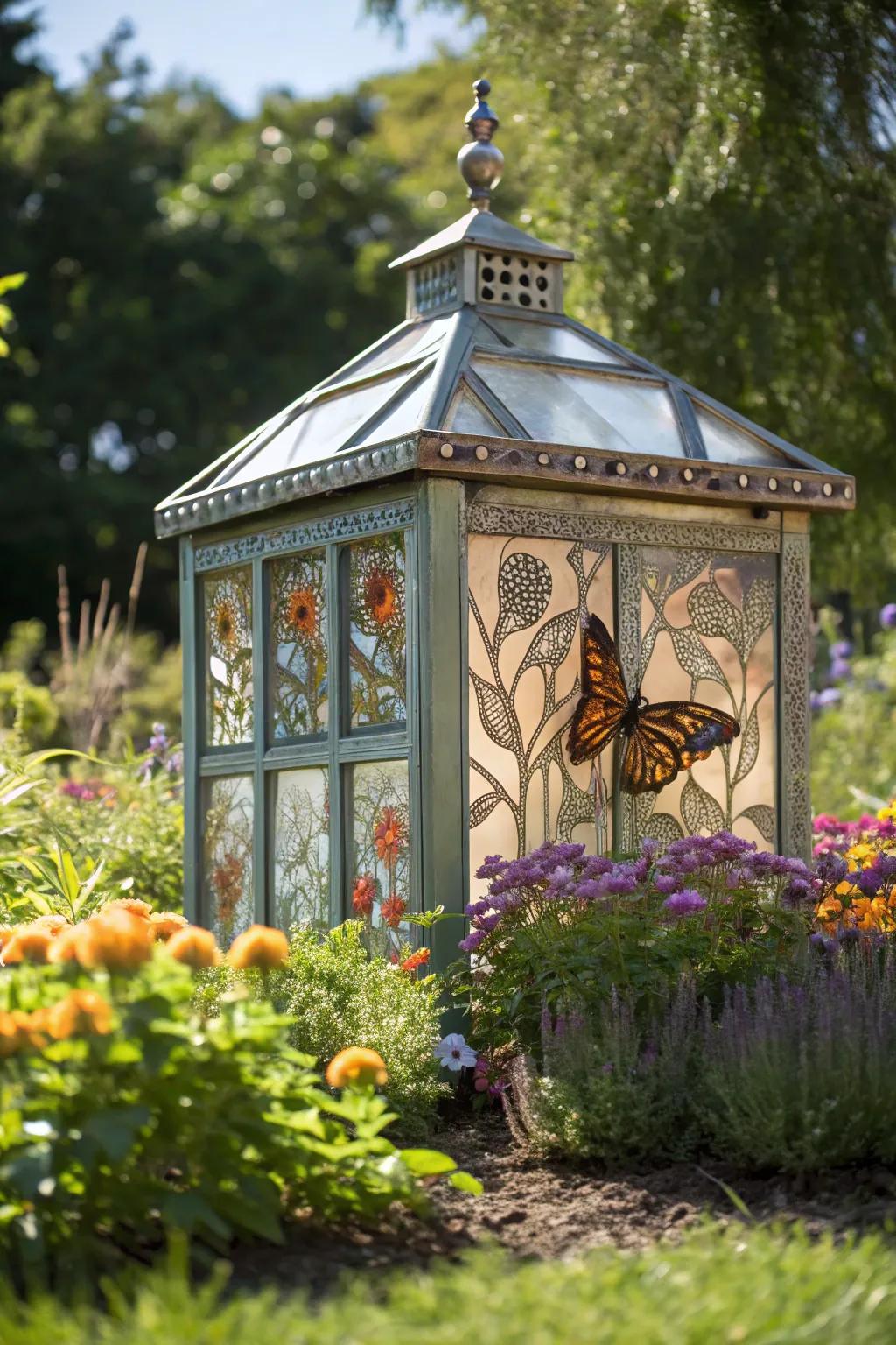 Metallic paints add a dazzling effect to your butterfly house.