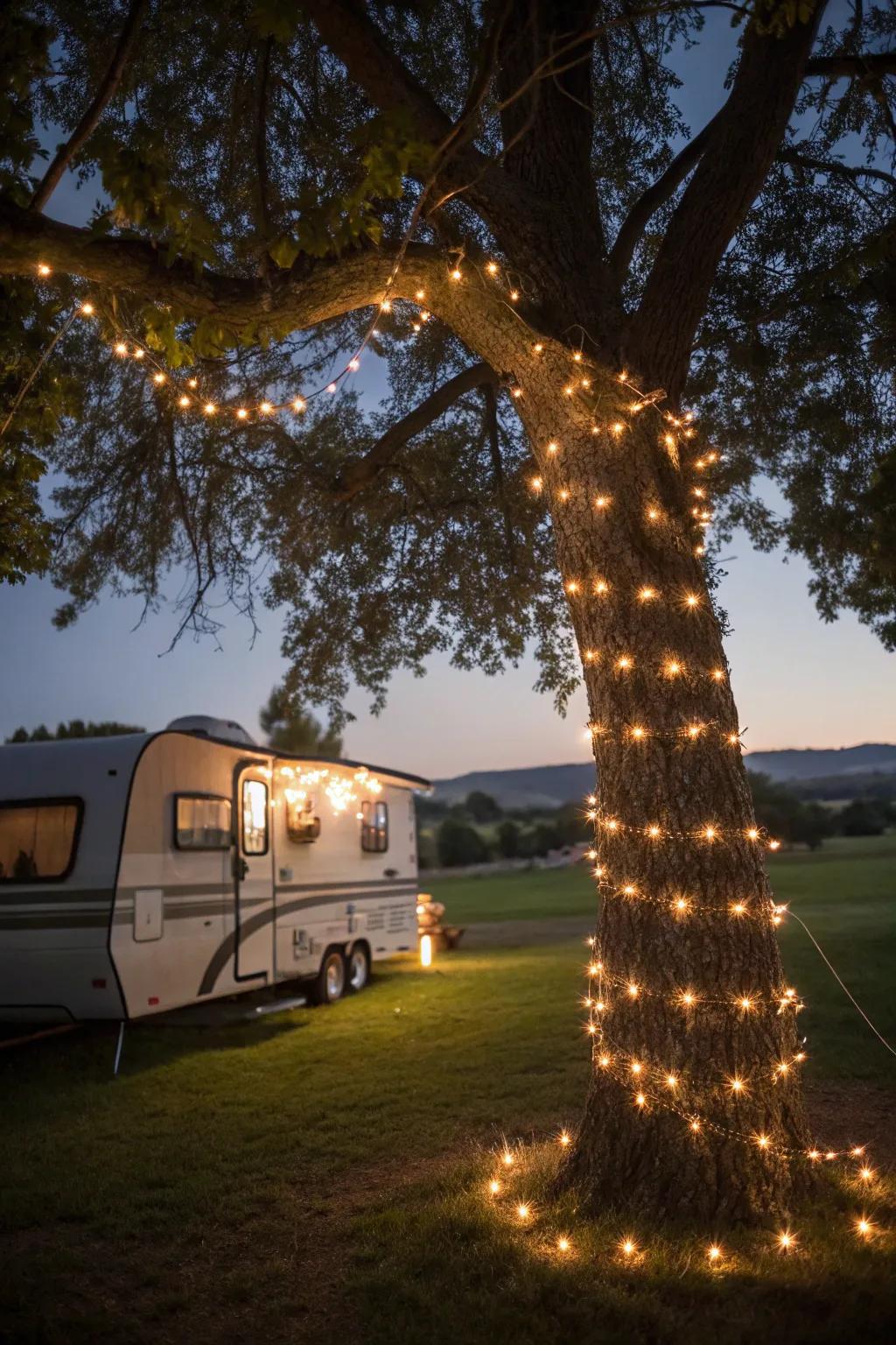 Fairy lights add a touch of magic to your camper setting.