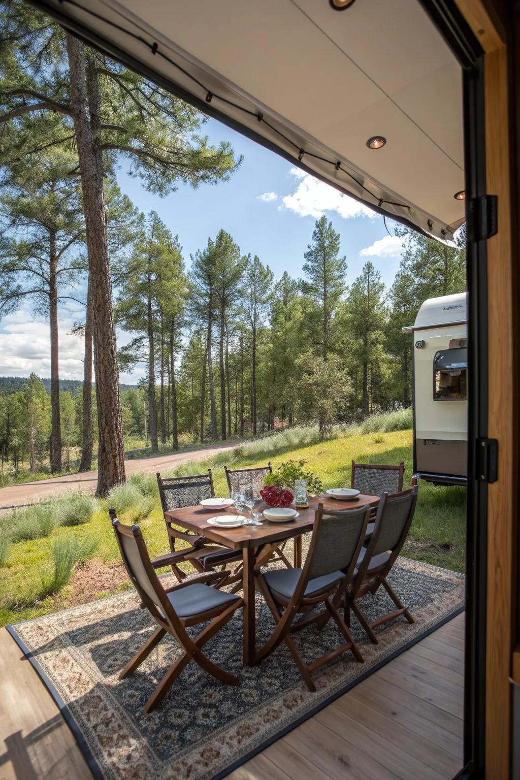 Enjoy meals with a scenic view at your outdoor dining setup.