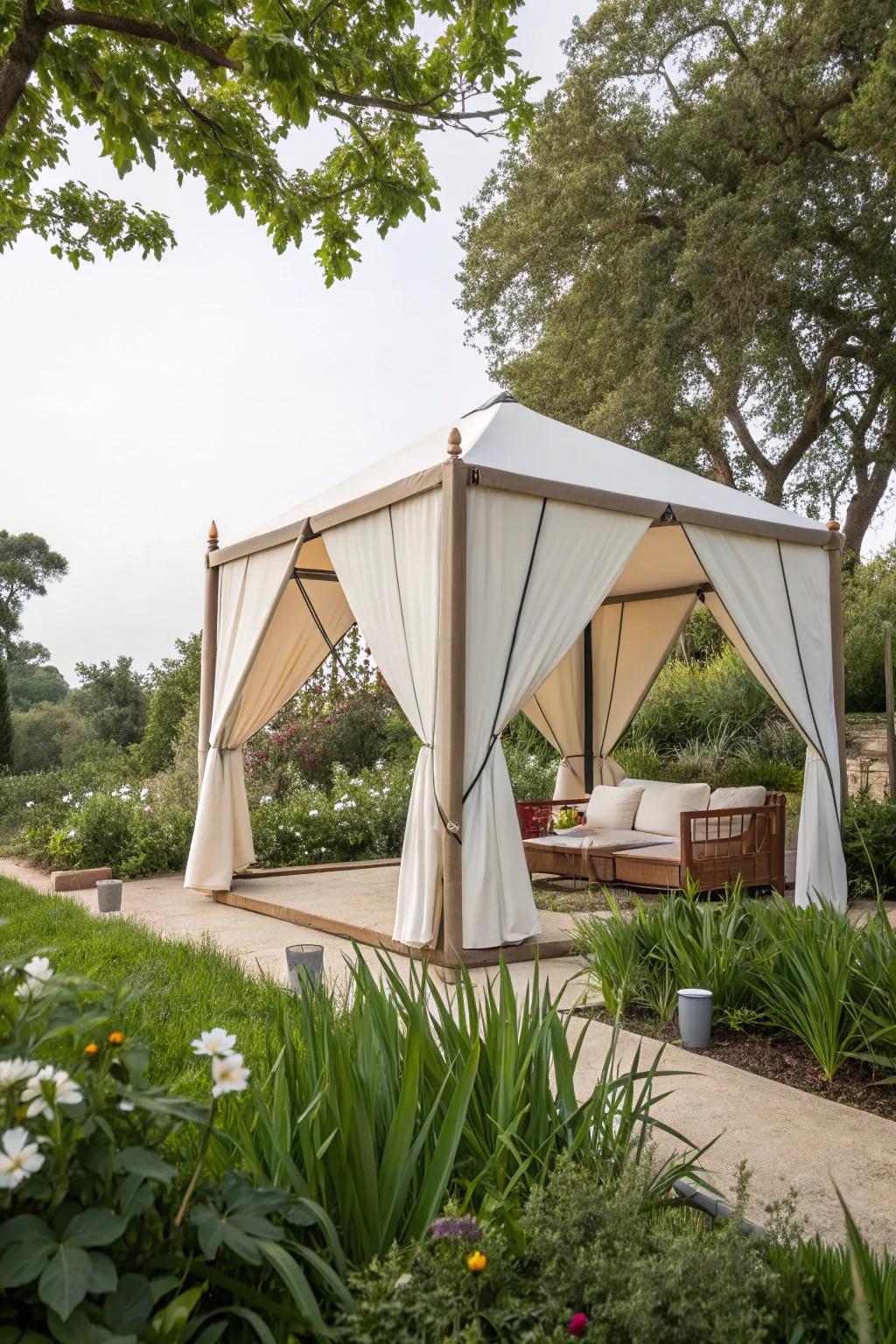 A modern minimalist canopy tent for a sleek appearance.