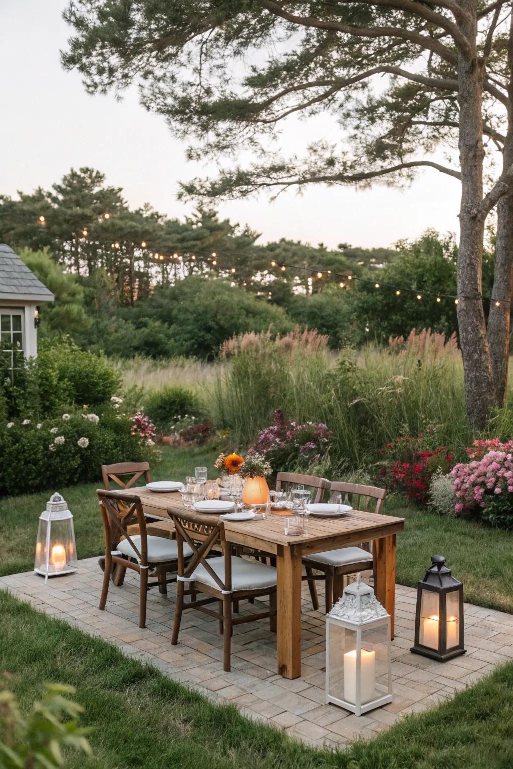 An inviting outdoor dining area perfect for family gatherings.