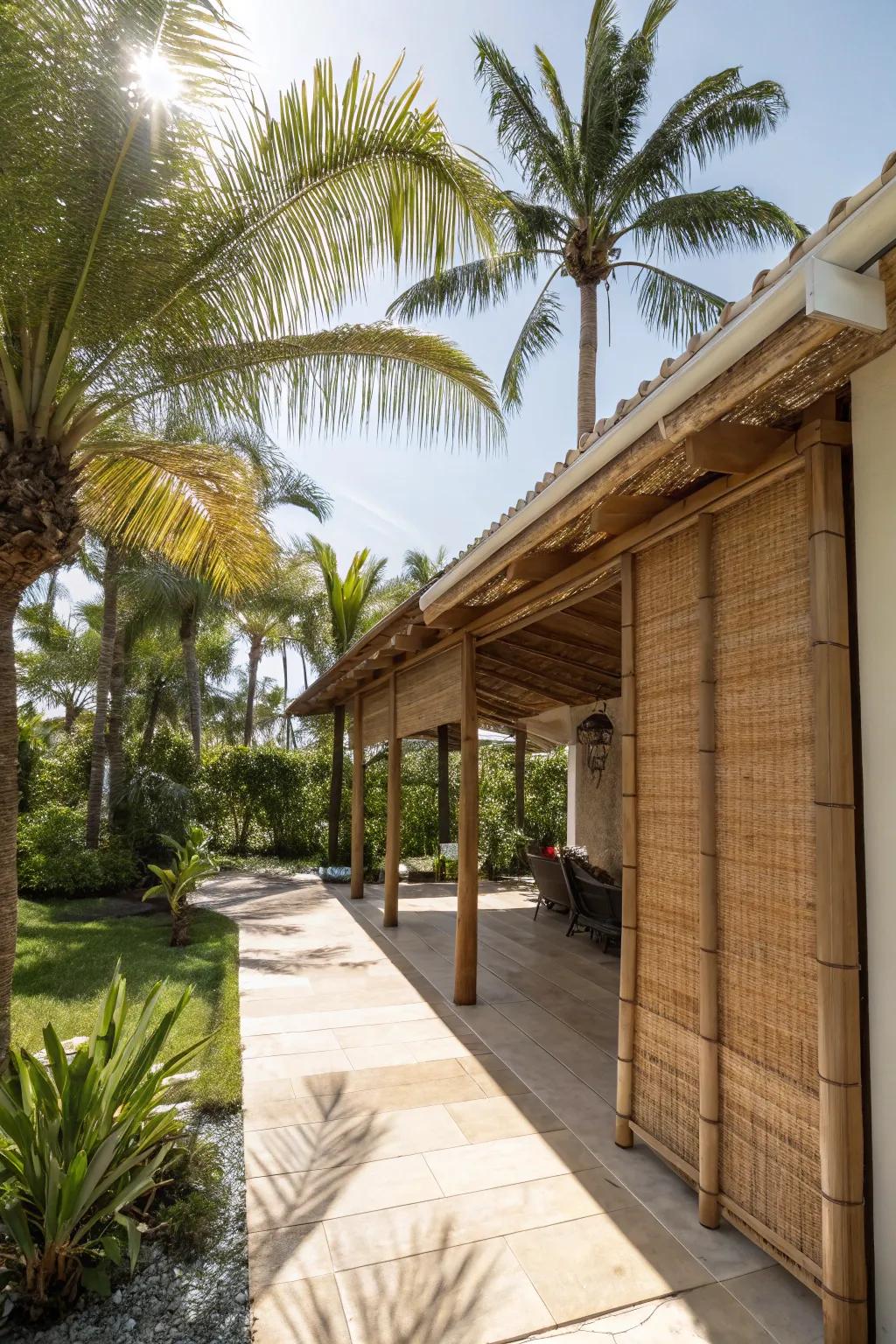 Bamboo roll-up screens bring a laid-back, tropical vibe.