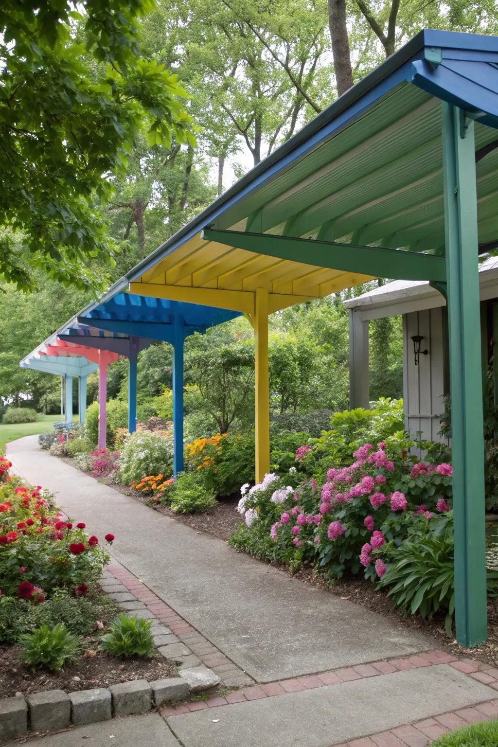 Colorful carports can either complement or contrast with your home.