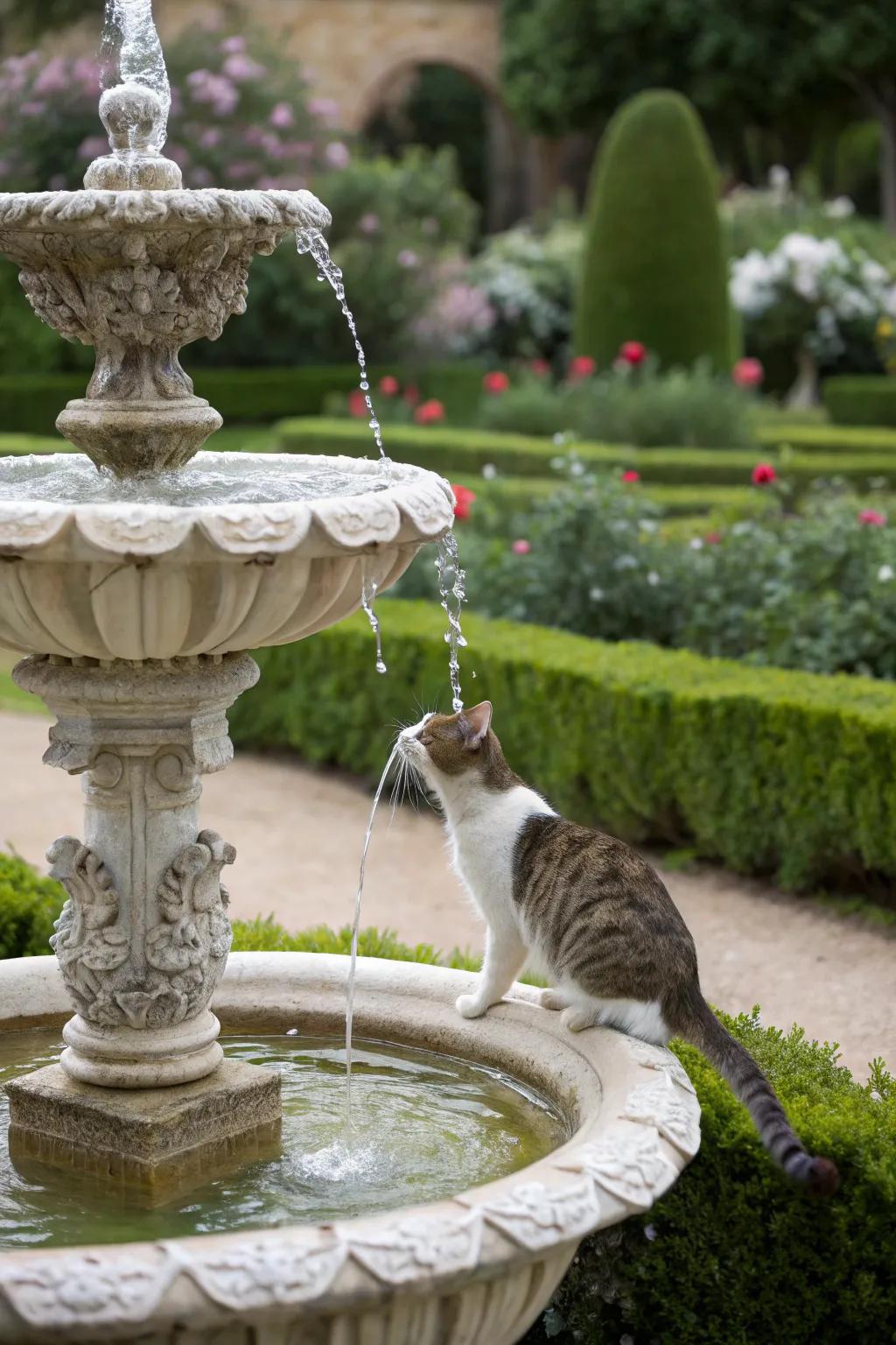 An engaging and refreshing water source for curious cats.