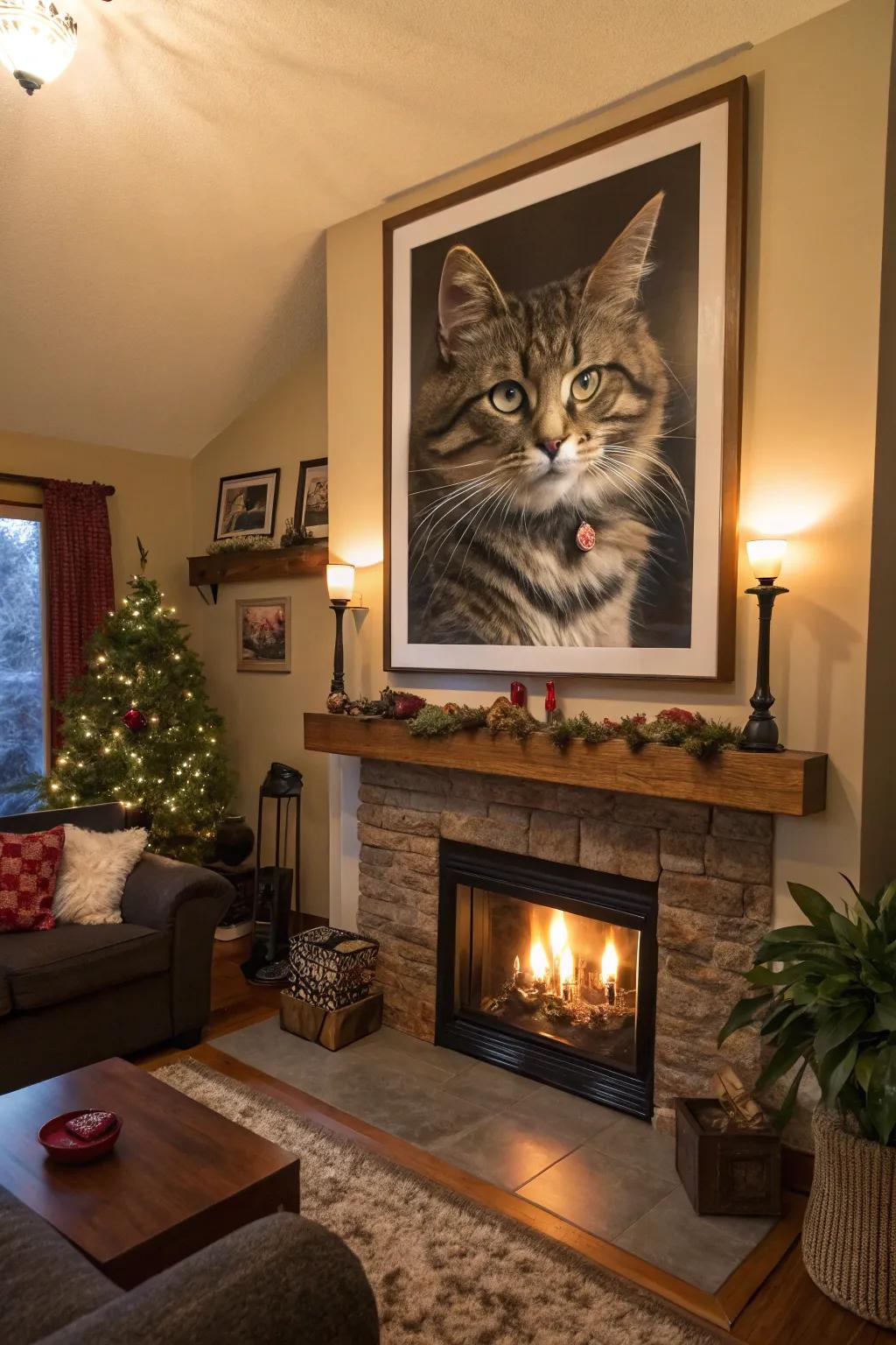 A striking cat portrait that becomes a focal point in the home.