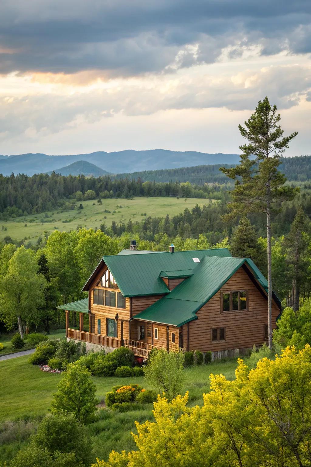 An eco-friendly cedar sided house featuring a lush green roof.