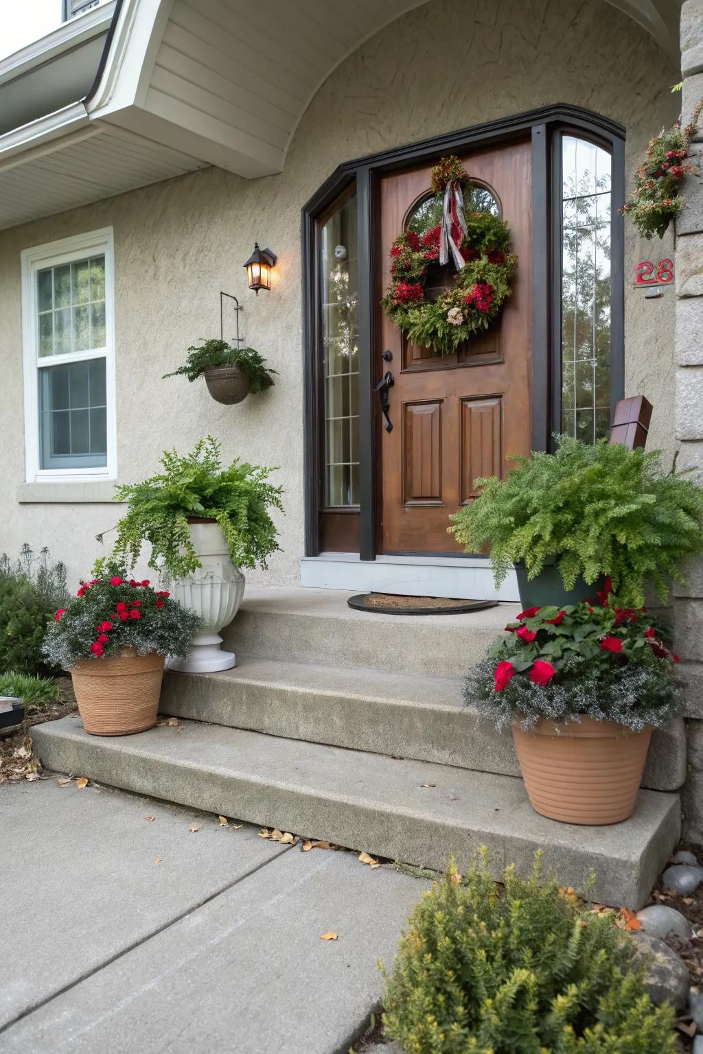 Decorative touches complete the look of your cement porch.