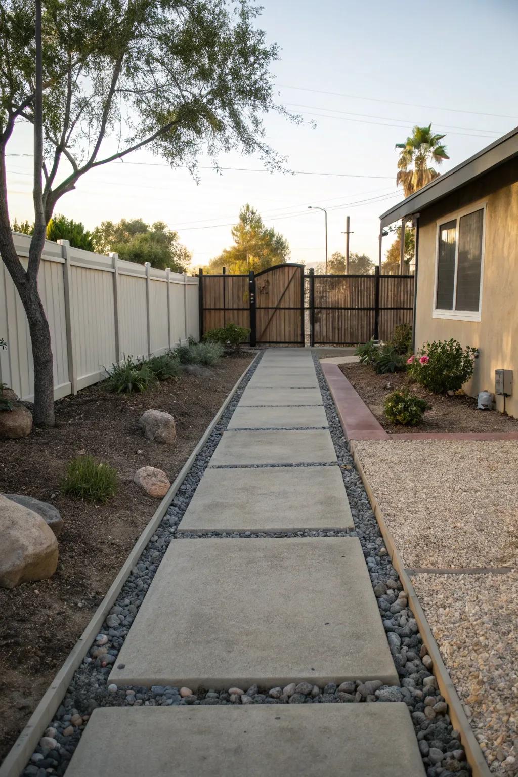 Contrasting materials add a striking visual appeal to walkways.