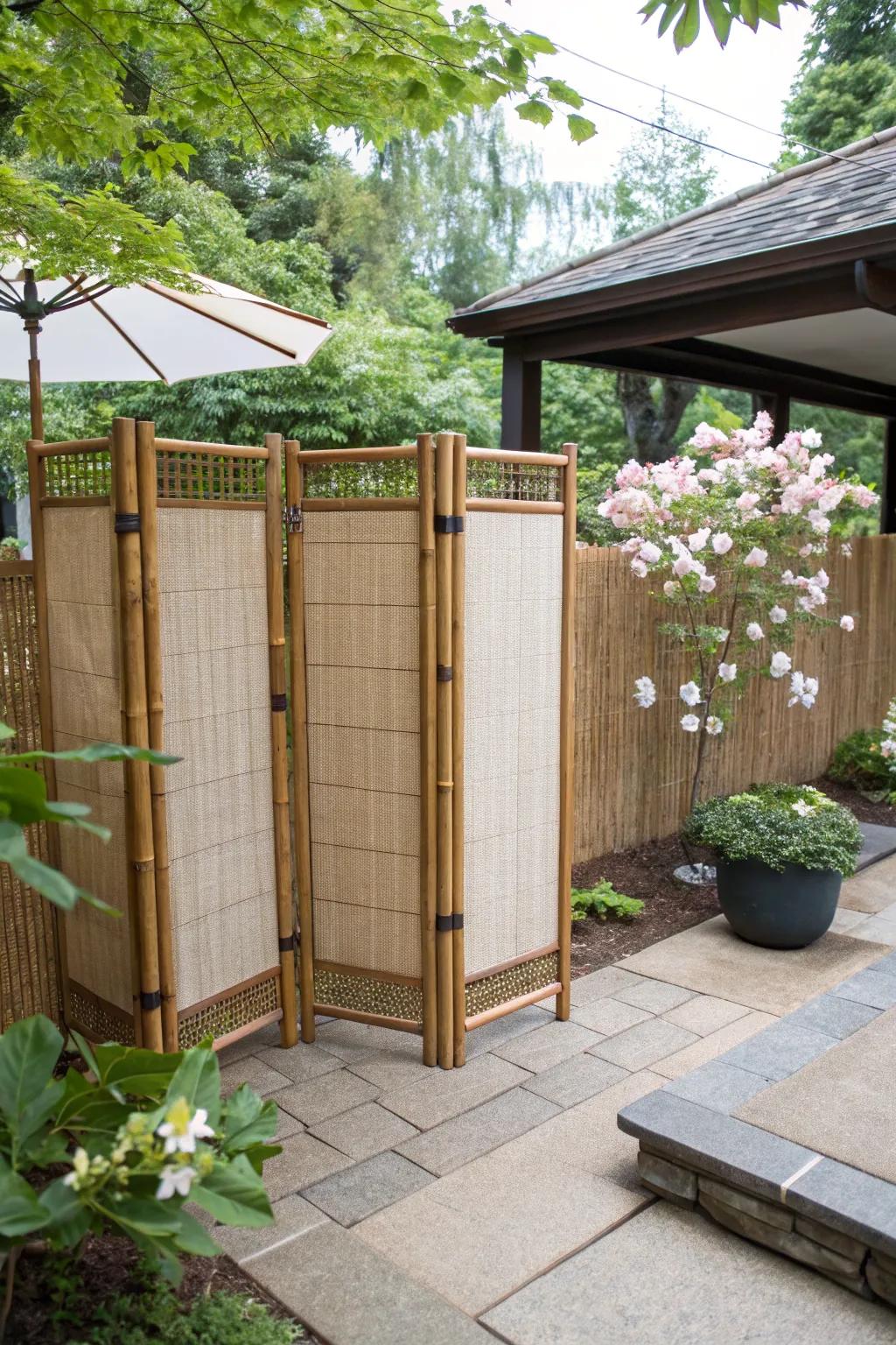 DIY privacy screens provide a secluded feel.