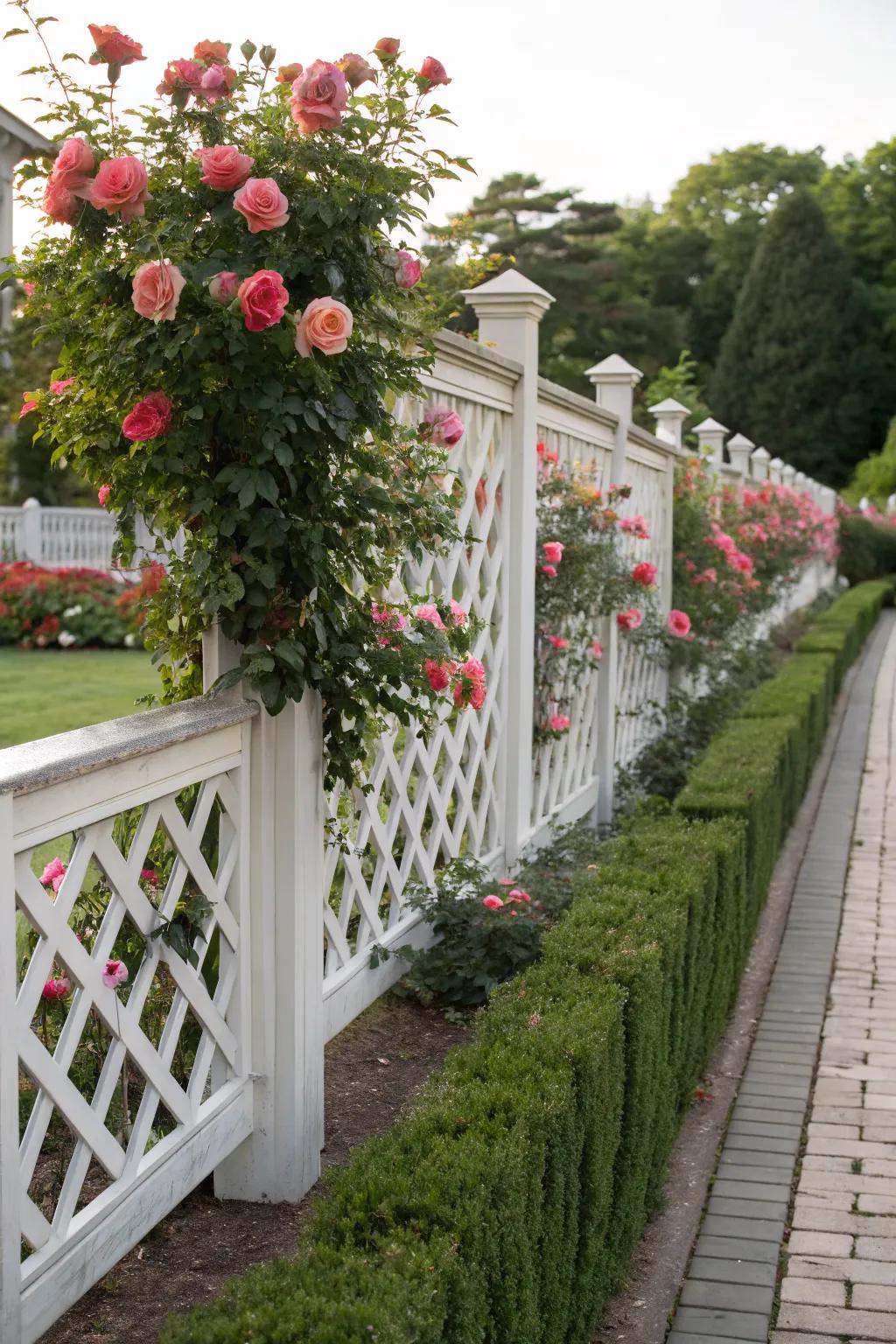 Lattice panels offer elegance and plant support.