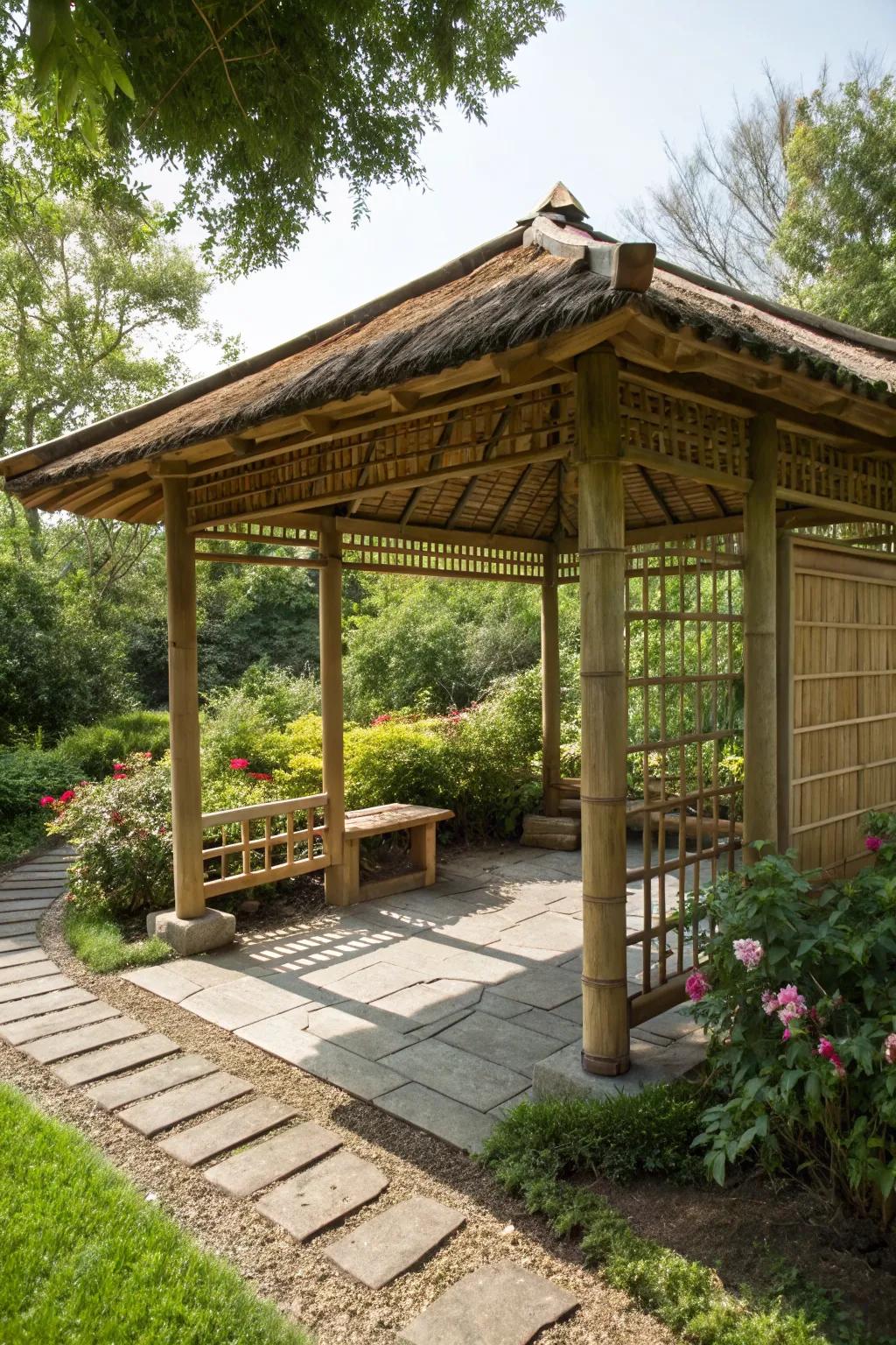 Bamboo panels offer a peaceful and natural gazebo roof.