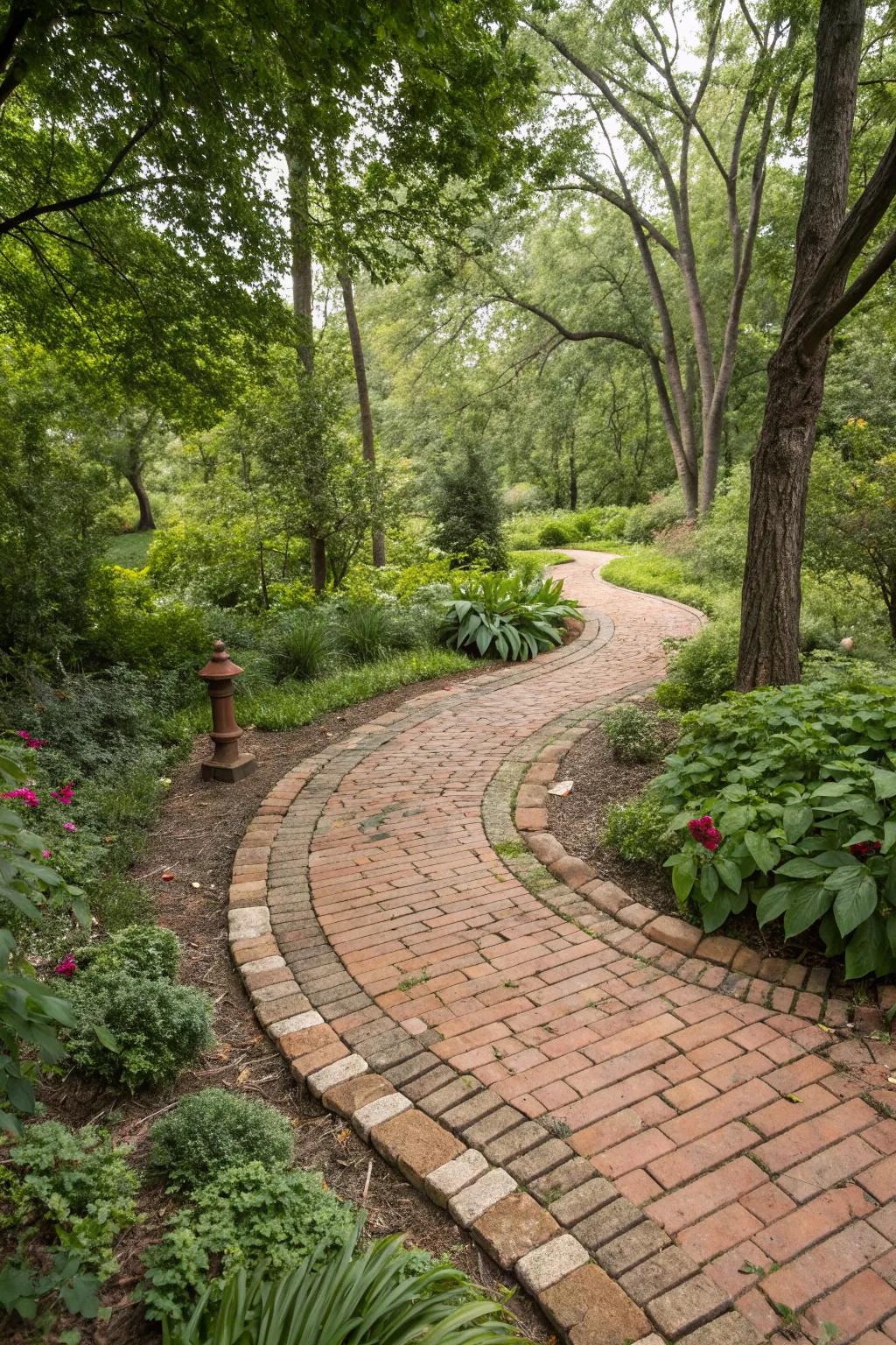 Recycled bricks give a timeless and sturdy feel to garden paths.