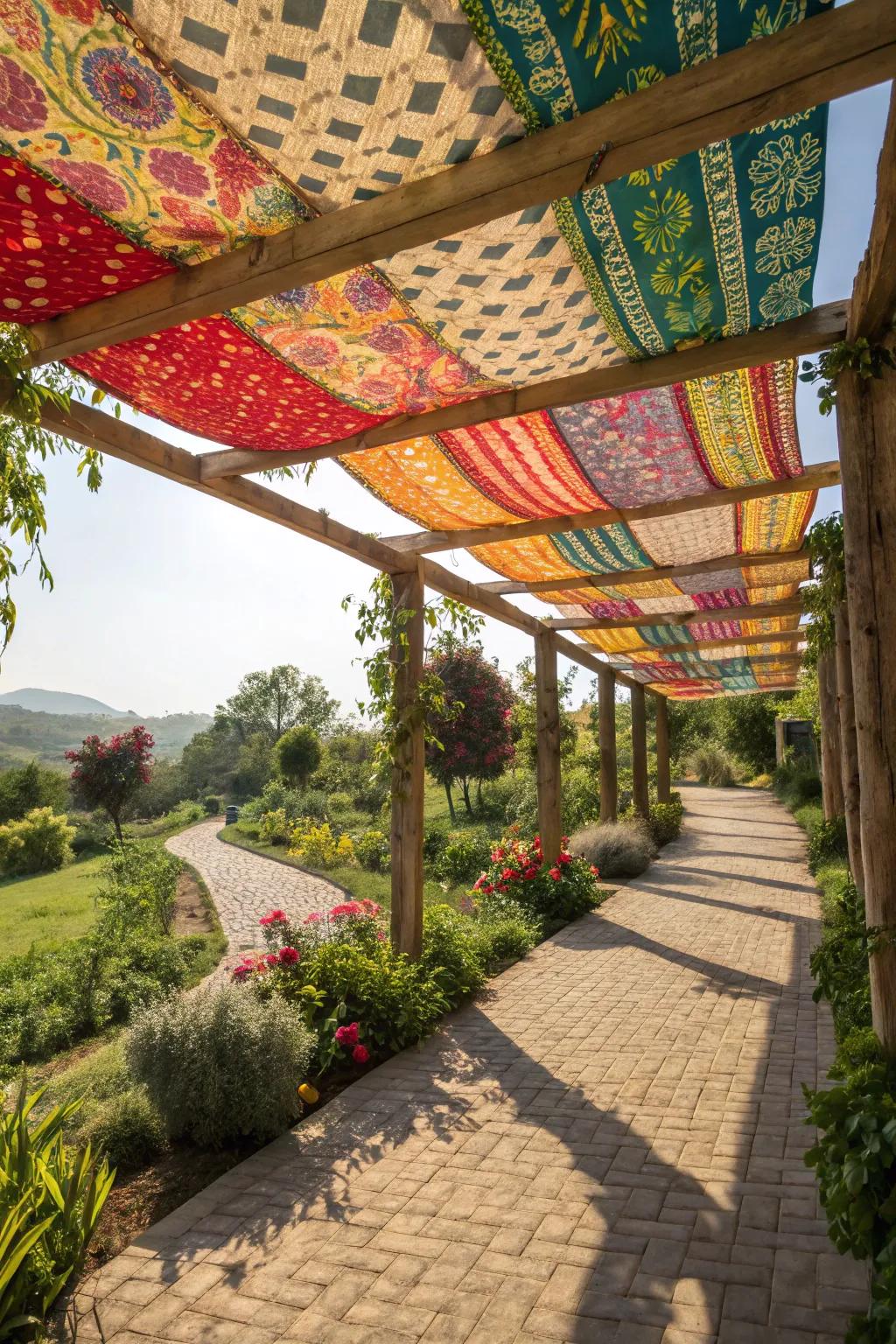 A fabric roof adds color and personality to your pergola.