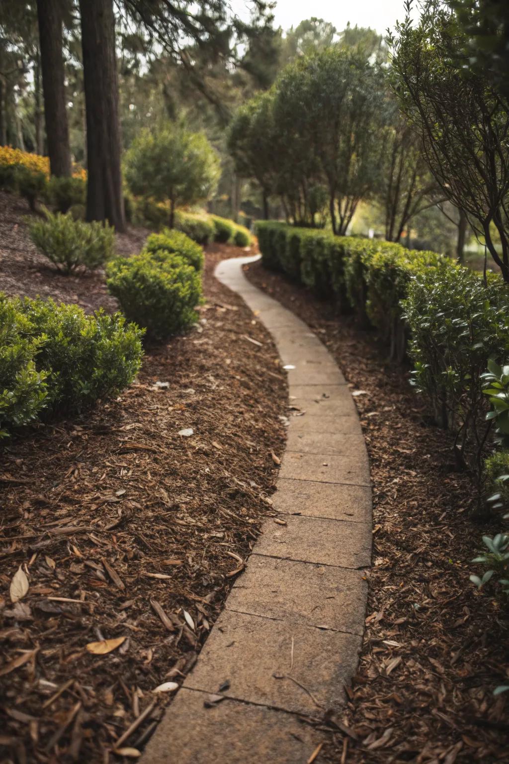 Mulch walkways offer a natural and cost-effective option.