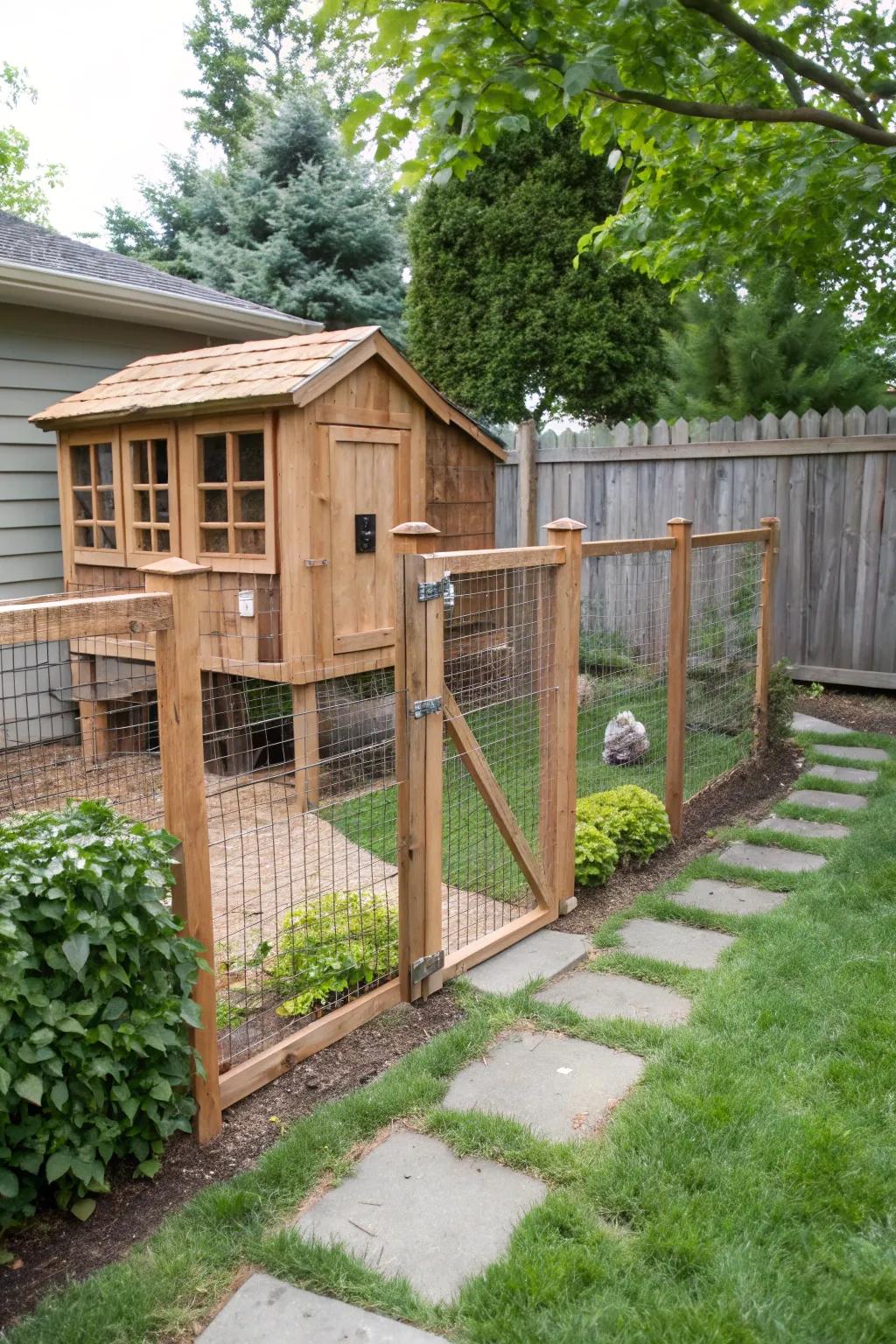 A gate that integrates smoothly with the chicken coop.