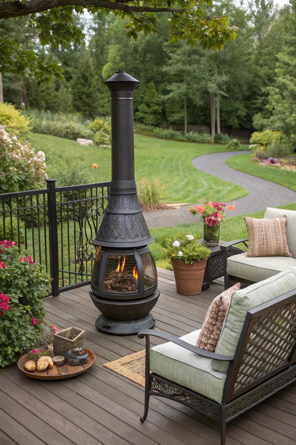 A chiminea can be the perfect focal point for your patio.