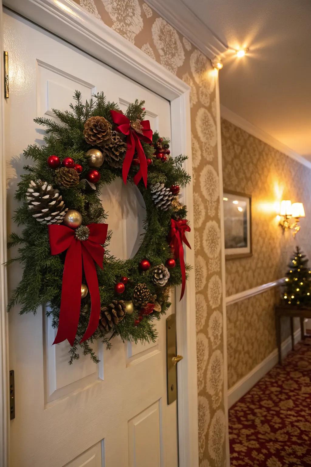 A vibrant holiday wreath to welcome guests